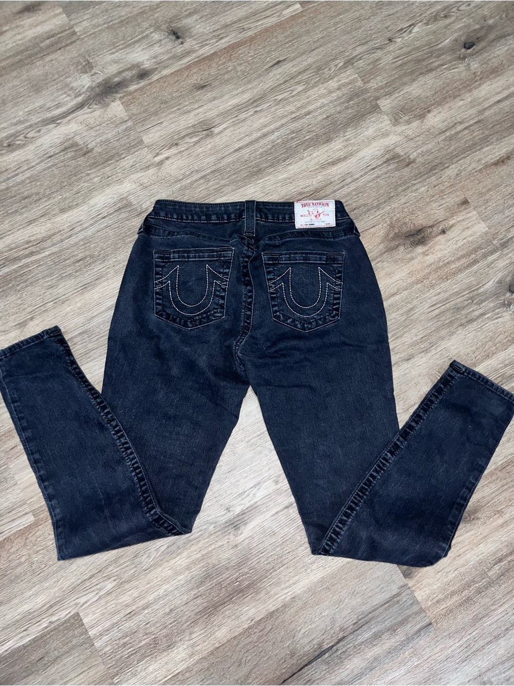 True Religion Dark Black Denim Jeans with Signature Back Stitching